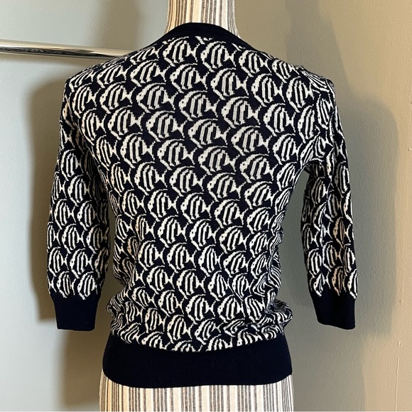 J Crew Womens Vintage Black White Fish Pattern 100% Merino Wool Sweater XXS - Picture 14 of 14